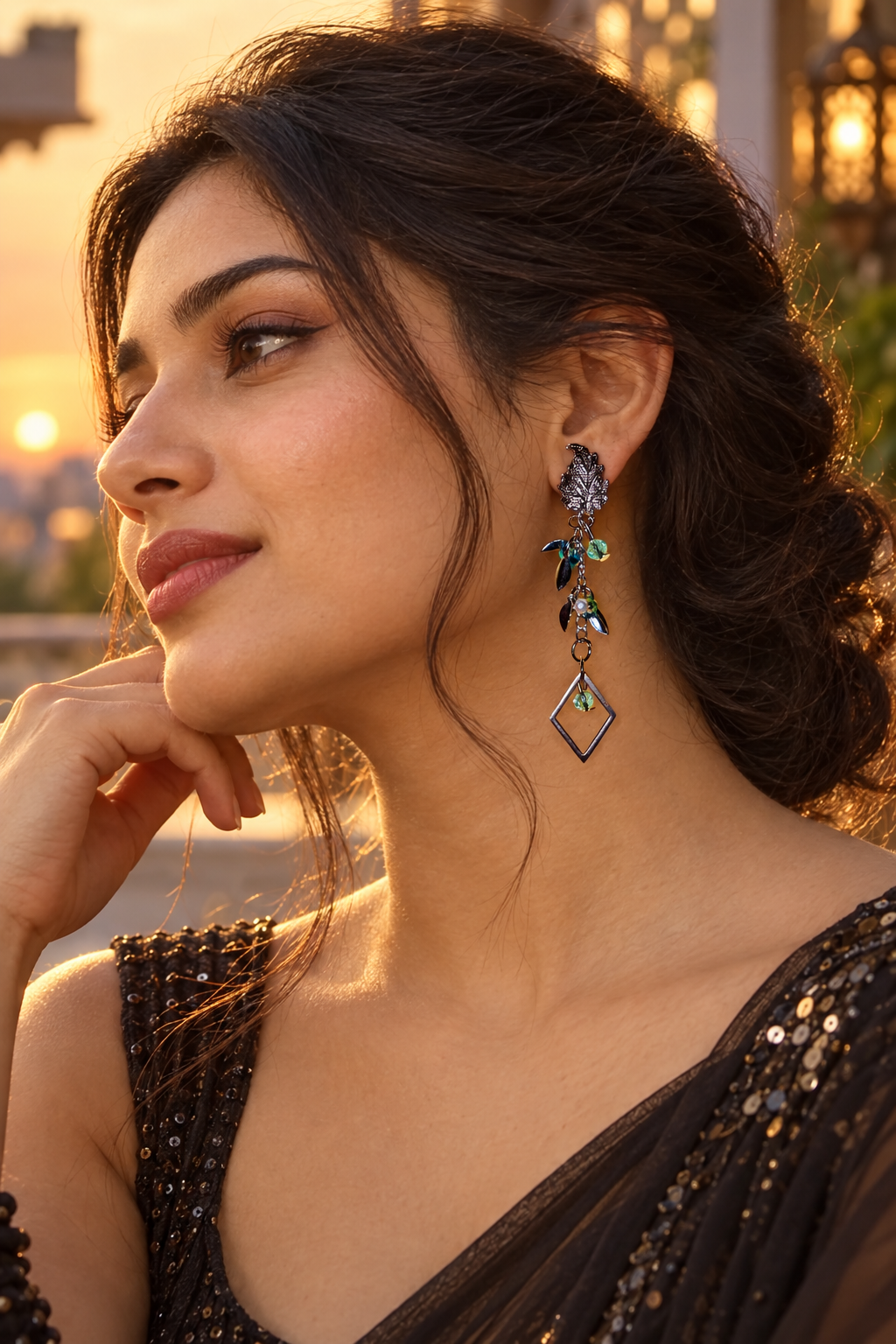 Leaf Diamond Dangle Earrings - Image 2