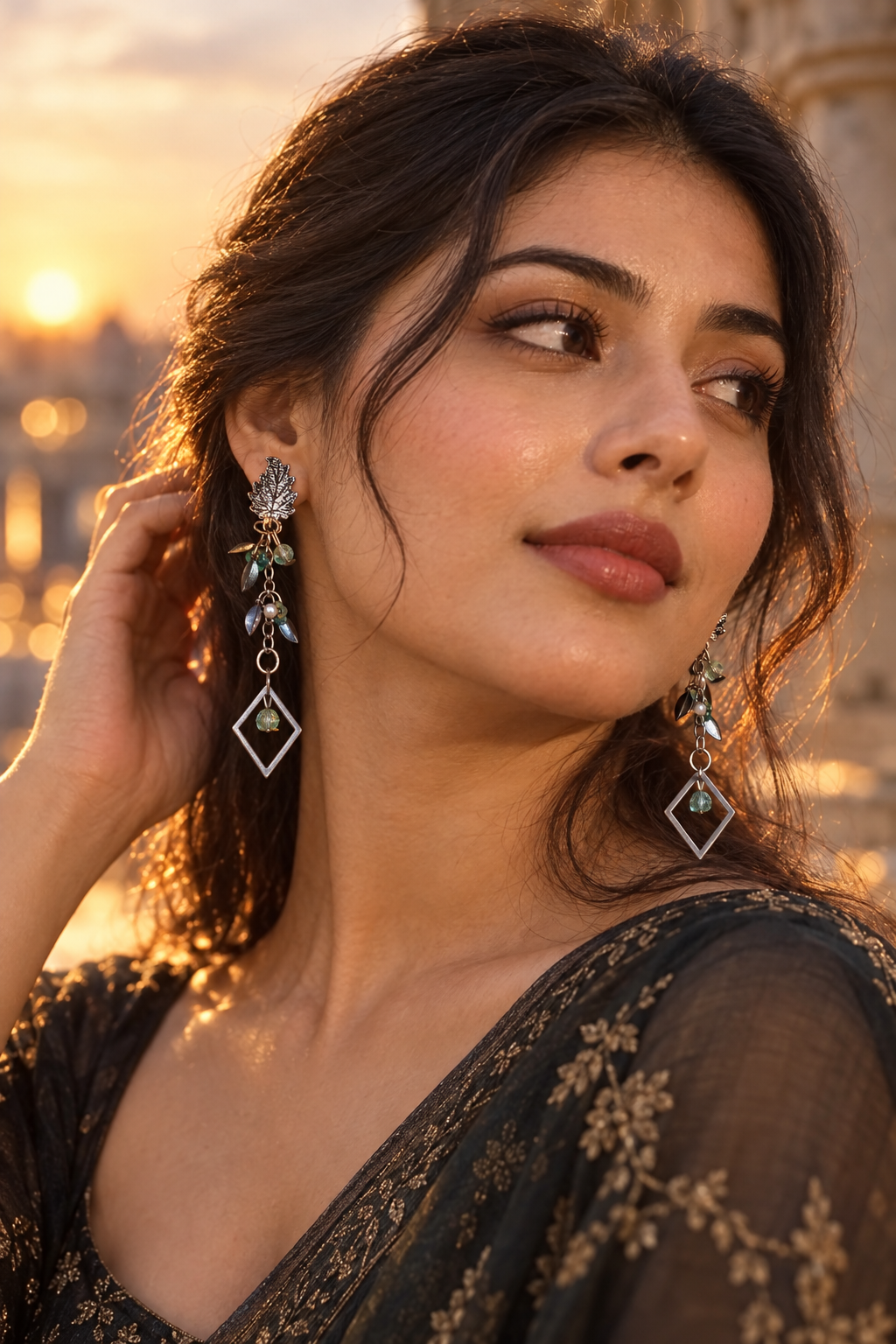 Leaf Diamond Dangle Earrings - Image 3