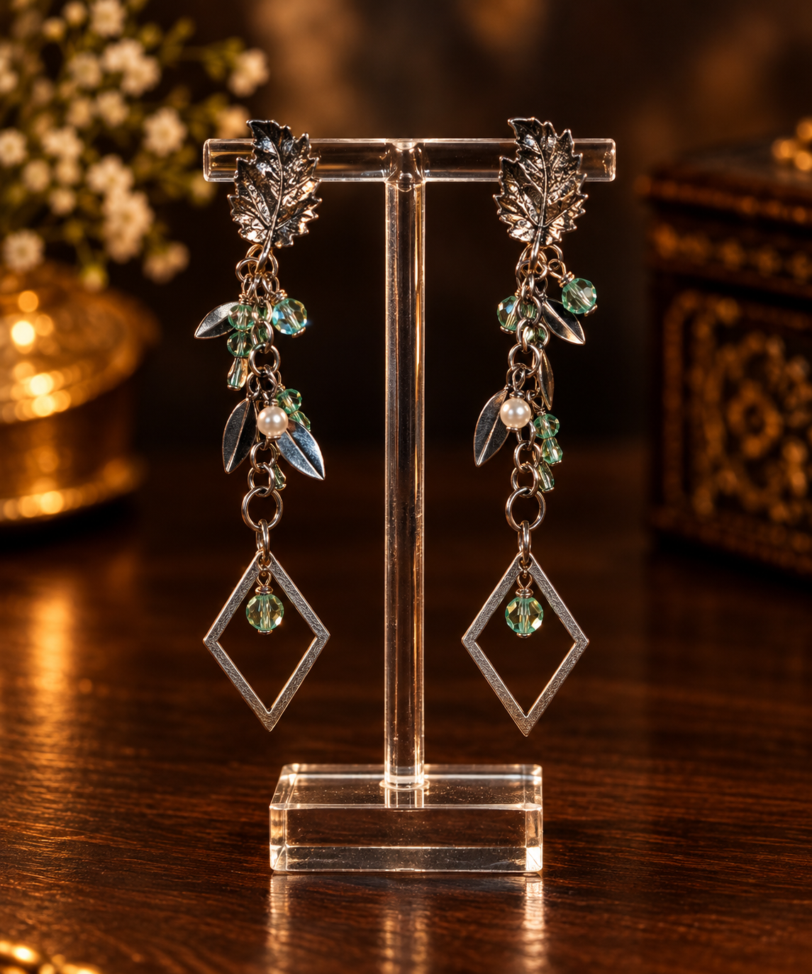 Leaf Diamond Dangle Earrings