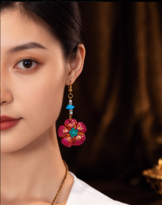 Teapink Azure Stone Floral Dangle Earrings - Image 2