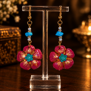 Teapink Azure Stone  Floral Dangle Earrings