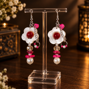 Pearl Fuchsia Floral Shell Dangle Earrings